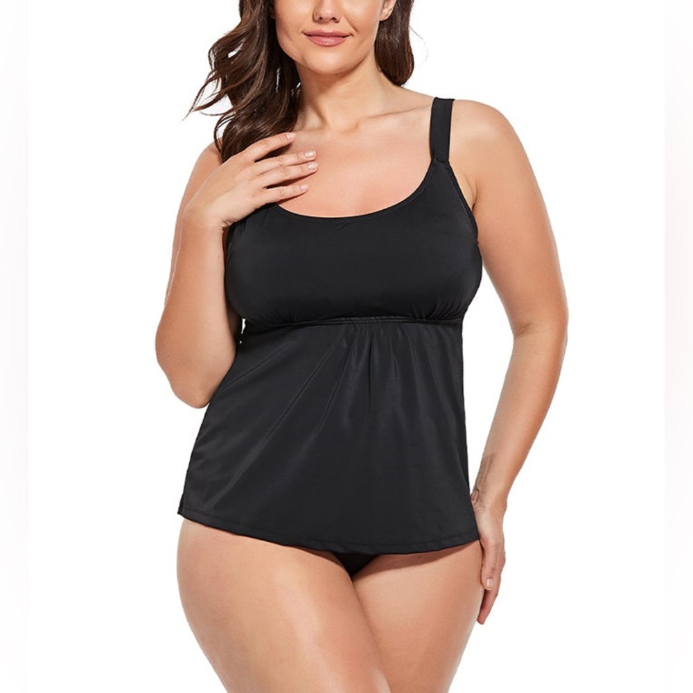 NWT Plus Women’s Tankini Swimsuit Bathing Suit Top Solid Black XL 18